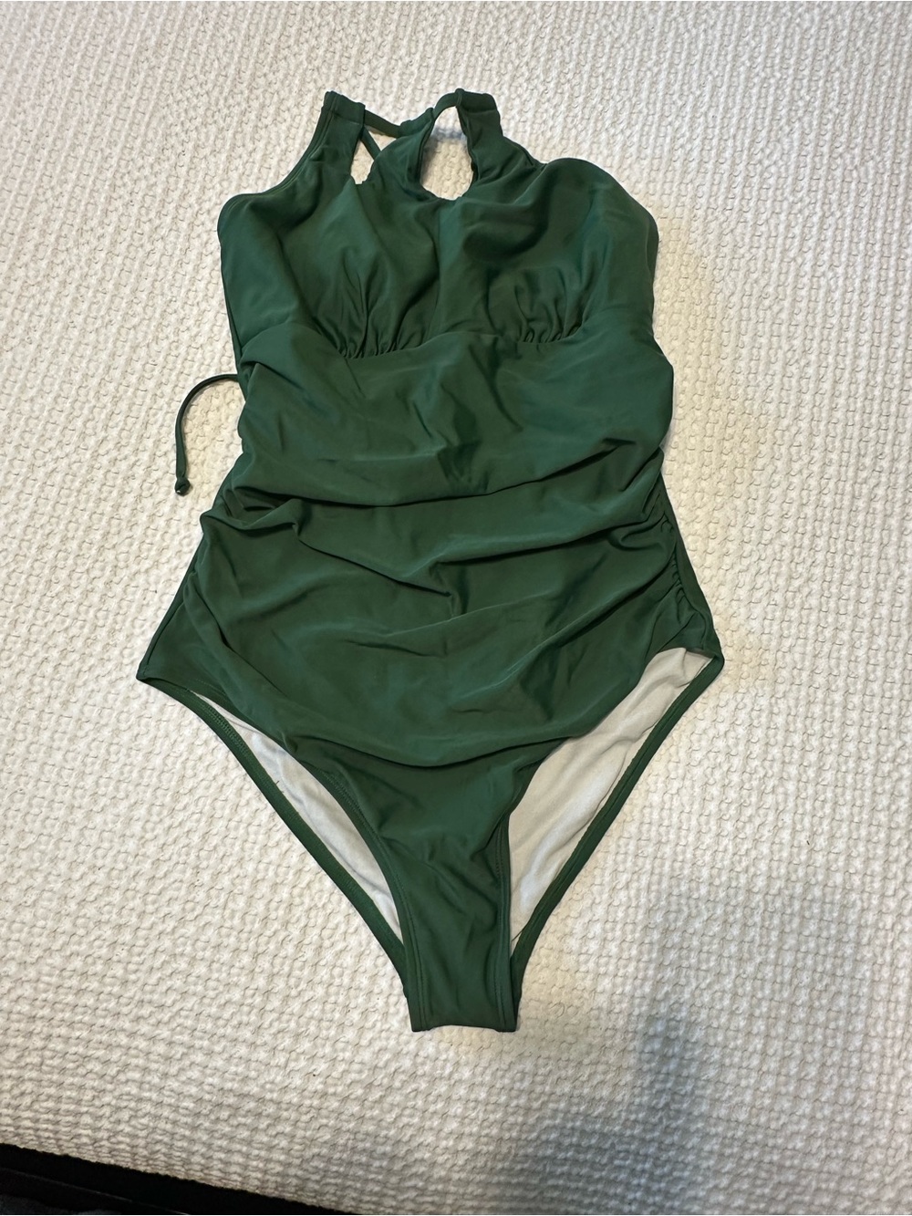 Cupshe Dark Green One-Piece Swimsuit w/High Cut Out Neck and Rusched Sides - Picture 1 of 6